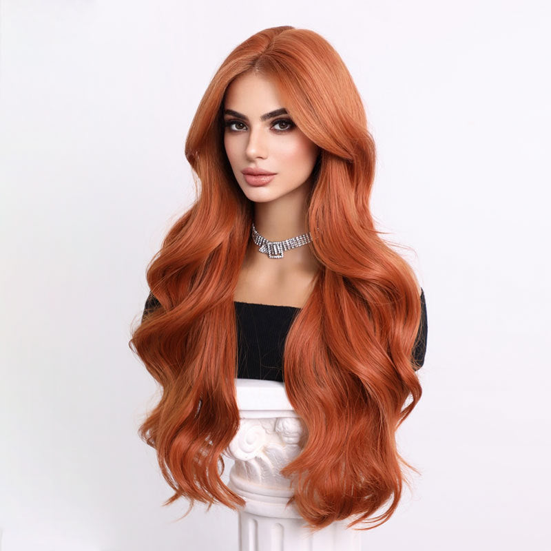 Autumn Leaf Brown Long Wavy Synthetic Wig - 28 Inch Heat-Resistant