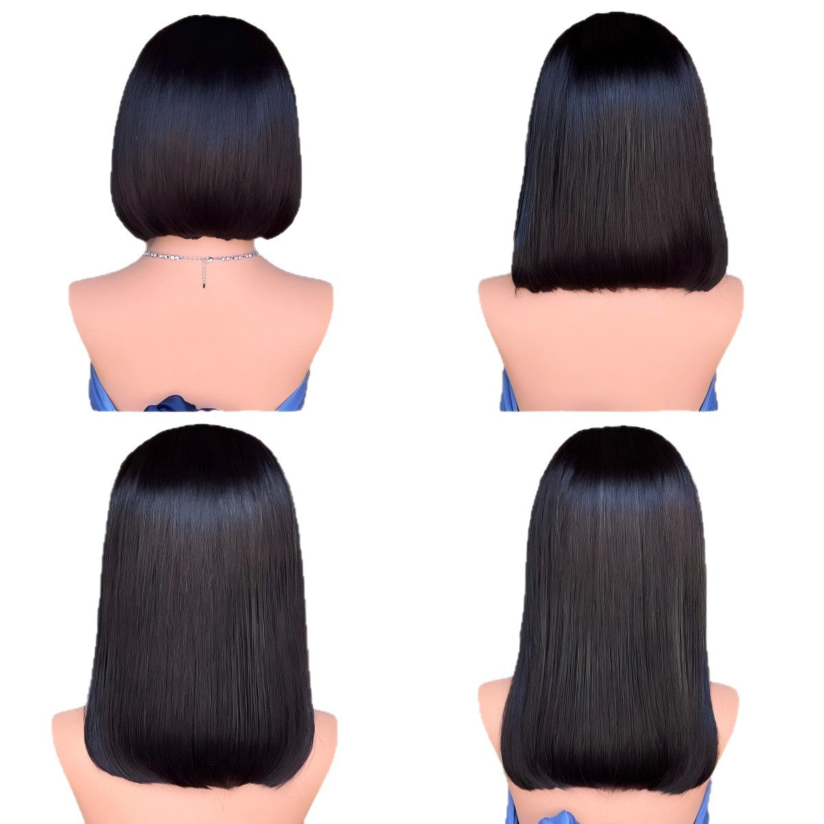 Human Hair Lace Front Bob Wig Straight Black 8"-14"