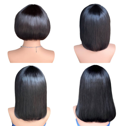 Blunt Bangs Straight Bob Human Hair Wig - Black
