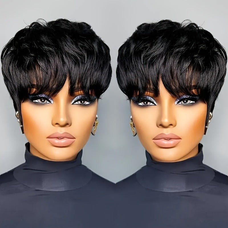 10" Synthetic Short Curly Wig - European Style Black & Grey - WigWonders