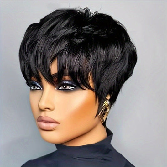 10" Synthetic Short Curly Wig - European Style Black & Grey - WigWonders