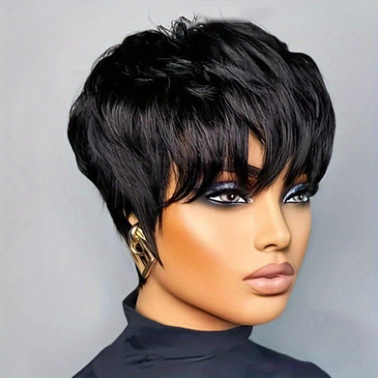 10" Synthetic Short Curly Wig - European Style Black & Grey - WigWonders