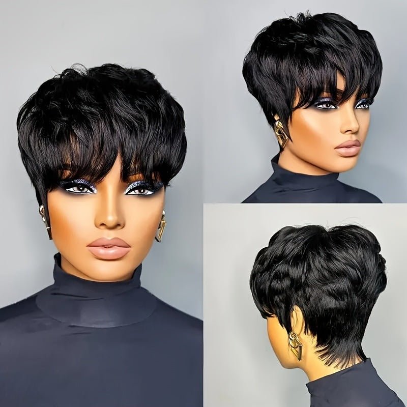 10" Synthetic Short Curly Wig - European Style Black & Grey - WigWonders