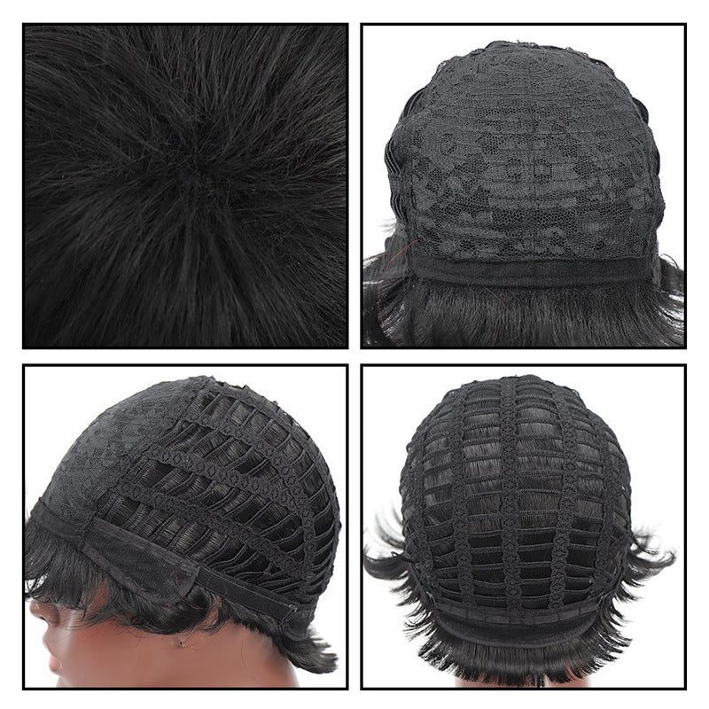 10" Synthetic Short Curly Wig - European Style Black & Grey - WigWonders