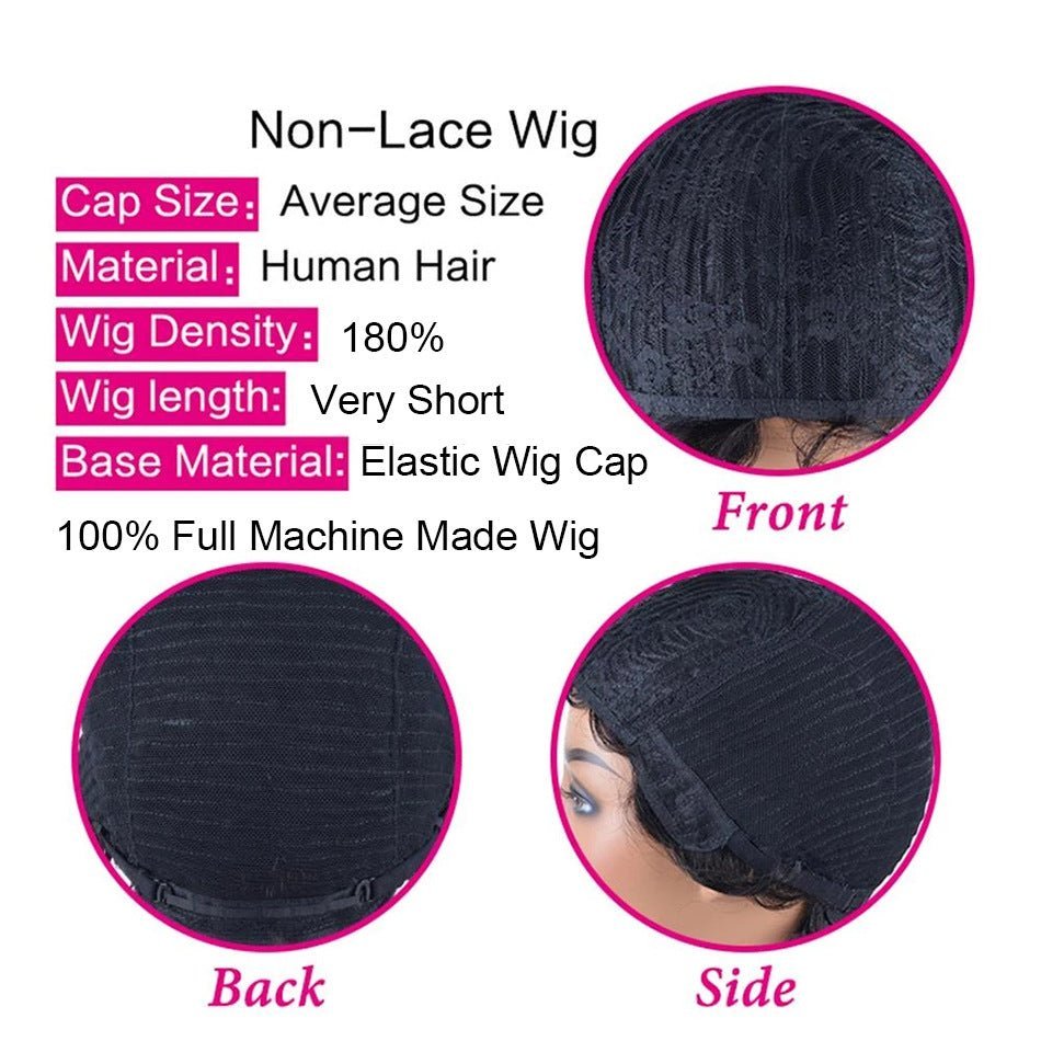 100% Human Afro Curly Pixie Wig with Bangs - WigWonders
