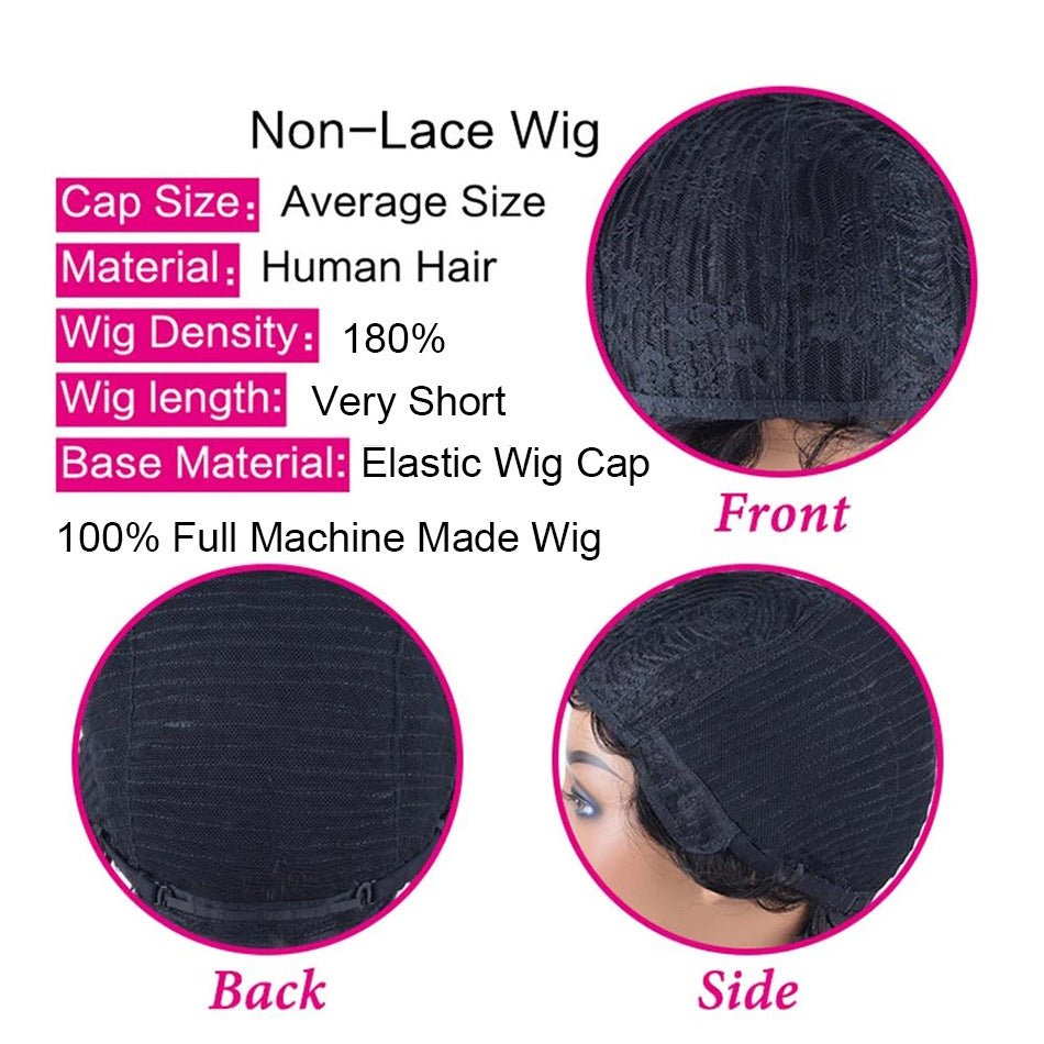 100% Human Afro Curly Pixie Wig with Bangs - WigWonders