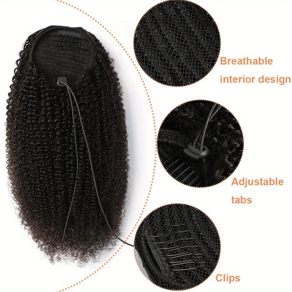 100% Human Hair Afro Kinky Curly Drawstring Ponytail - WigWonders