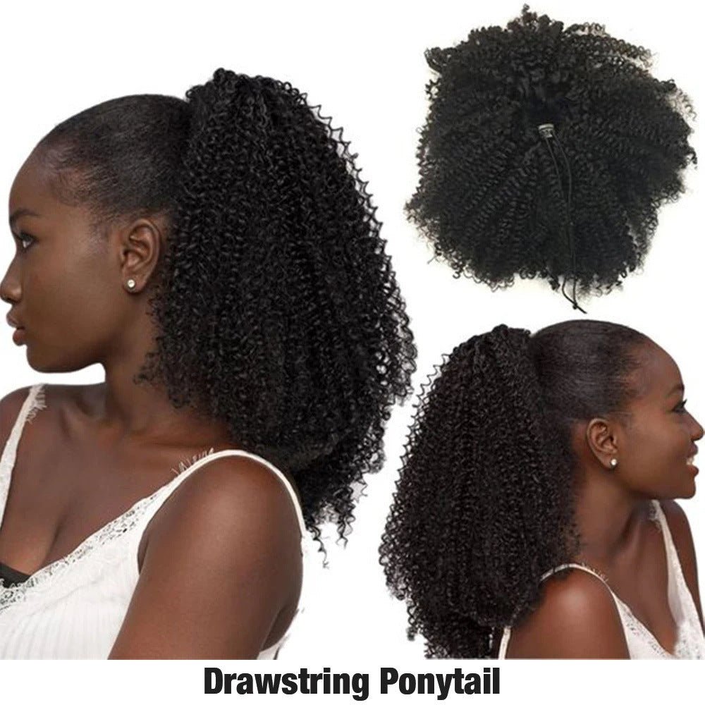 100% Human Hair Afro Kinky Curly Drawstring Ponytail - WigWonders