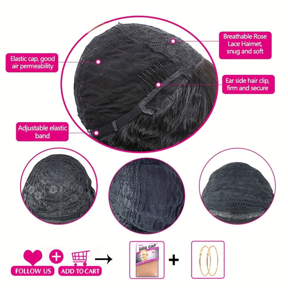 100% Human Hair Kinky Curly Wig with Bangs 10" - WigWonders