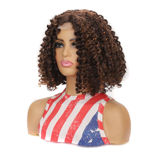 10in Brown Front Lace Curly Wig – Middle Part Short Spiral Curls - WigWonders
