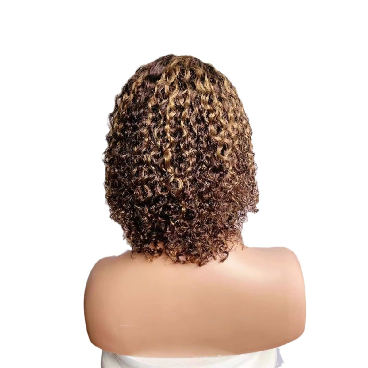 12 Inch Curly Bob Human Hair Wig with Bangs – Black / Light Brown - WigWonders