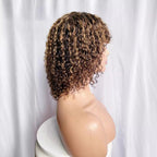 12 Inch Curly Bob Human Hair Wig with Bangs – Black / Light Brown - WigWonders