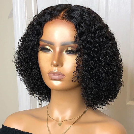 12" Kinky Curly Synthetic Bob Wig with Middle Part - WigWonders