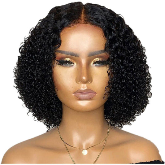 12" Kinky Curly Synthetic Bob Wig with Middle Part - WigWonders