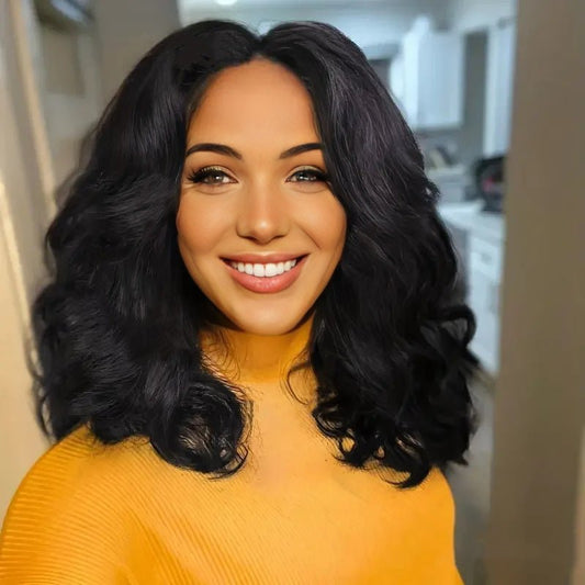 12in Black Long Wavy Synthetic Wig – Center Part - WigWonders