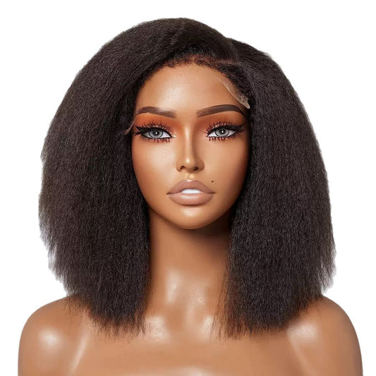12in Kinky Straight Synthetic Wig – Black Full Cap - WigWonders