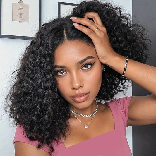 13x4 Bob Water Wave Human Hair Wig - Black - WigWonders