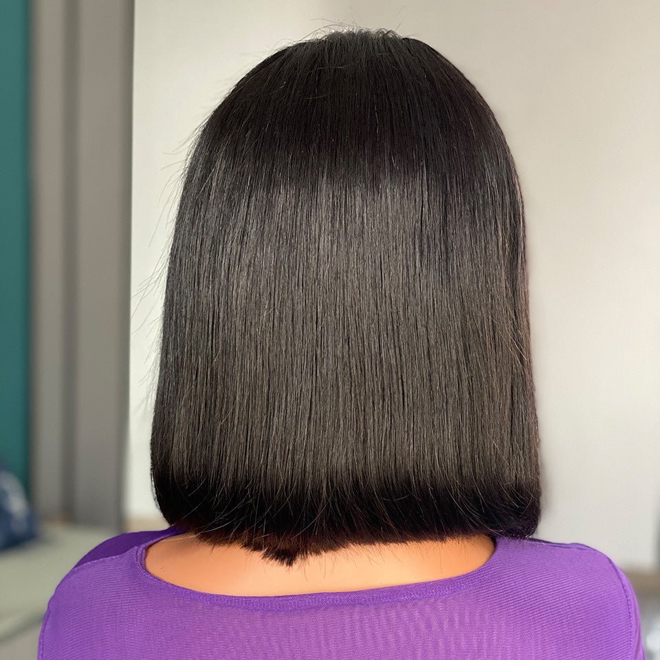13x4 Human Hair Bob Lace Front Wig Straight Natural Black - WigWonders