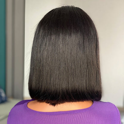 13x4 Human Hair Bob Lace Front Wig Straight Natural Black - WigWonders