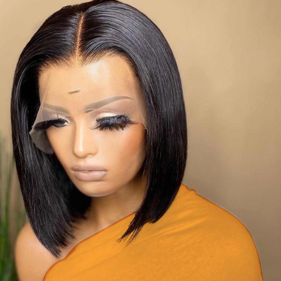 13x4 Human Hair Bob Lace Front Wig Straight Natural Black - WigWonders