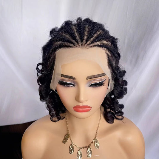 13x4 Lace Front Human Hair Cornrow Short Curly Wig - WigWonders