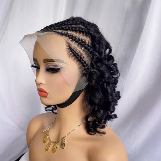 13x4 Lace Front Human Hair Cornrow Short Curly Wig - WigWonders