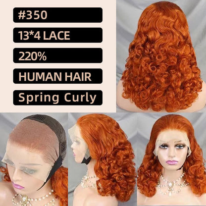 13x4 Lace Front Spring Curly Human Hair Wig Short Bob - WigWonders
