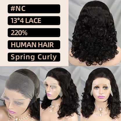 13x4 Lace Front Spring Curly Human Hair Wig Short Bob - WigWonders