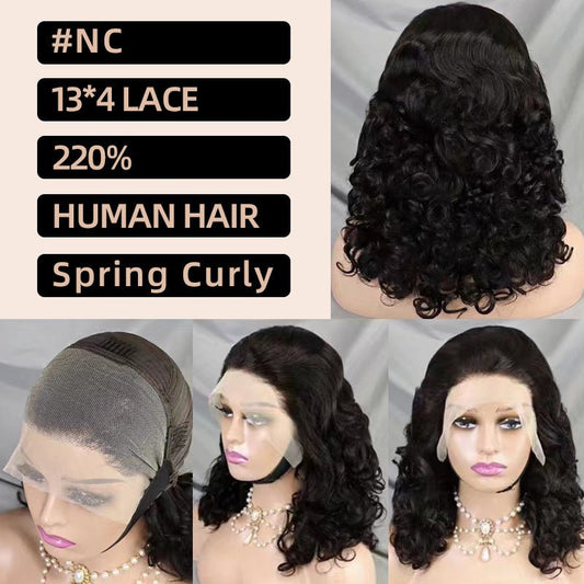 13x4 Lace Front Spring Curly Human Hair Wig Short Bob - WigWonders