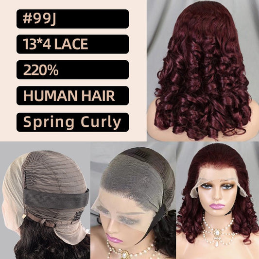 13x4 Lace Front Spring Curly Human Hair Wig Short Bob - WigWonders