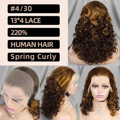 13x4 Lace Front Spring Curly Human Hair Wig Short Bob - WigWonders