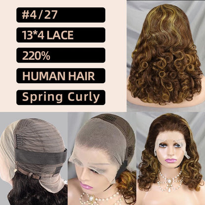 13x4 Lace Front Spring Curly Human Hair Wig Short Bob - WigWonders
