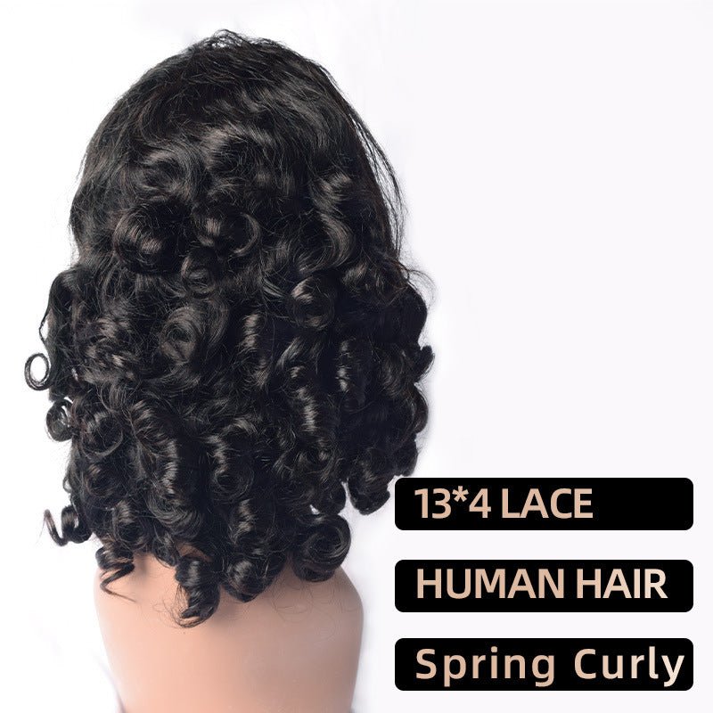 13x4 Lace Front Spring Curly Human Hair Wig Short Bob - WigWonders