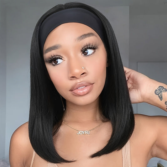 16" Synthetic Bob Headband Wig Inward Curl Natural Black - WigWonders