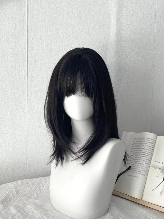 17.7 Shoulder Length Synthetic Wig with Air Bangs - WigWonders