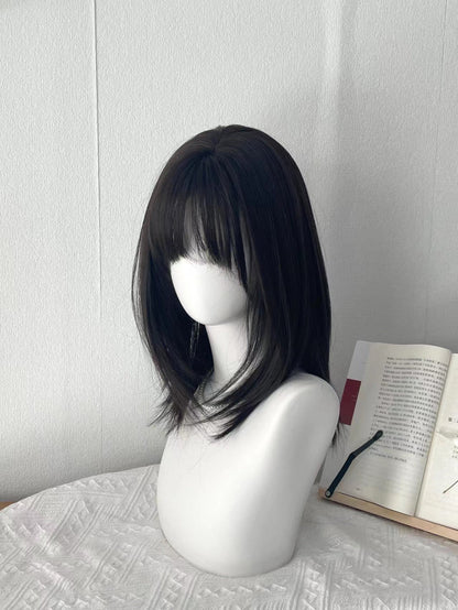 17.7 Shoulder Length Synthetic Wig with Air Bangs - WigWonders