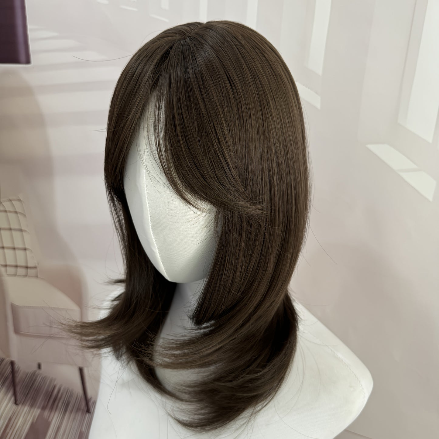 18" Layered Straight Synthetic Brown Wig - WigWonders