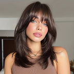 18" Layered Straight Synthetic Brown Wig - WigWonders