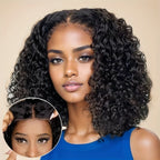 180% Density Glueless Curly Bob Wig Human Hair Pre Plucked Natural Black - WigWonders