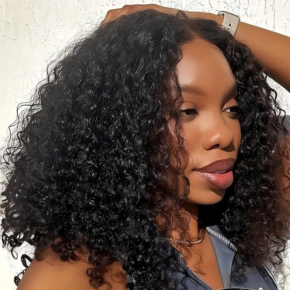 180% Density Glueless Curly Bob Wig Human Hair Pre Plucked Natural Black - WigWonders