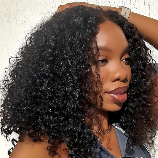 180% Density Glueless Curly Bob Wig Human Hair Pre Plucked Natural Black - WigWonders