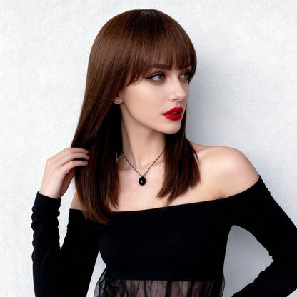 18in Synthetic Straight Wig with Blunt Bangs - WigWonders