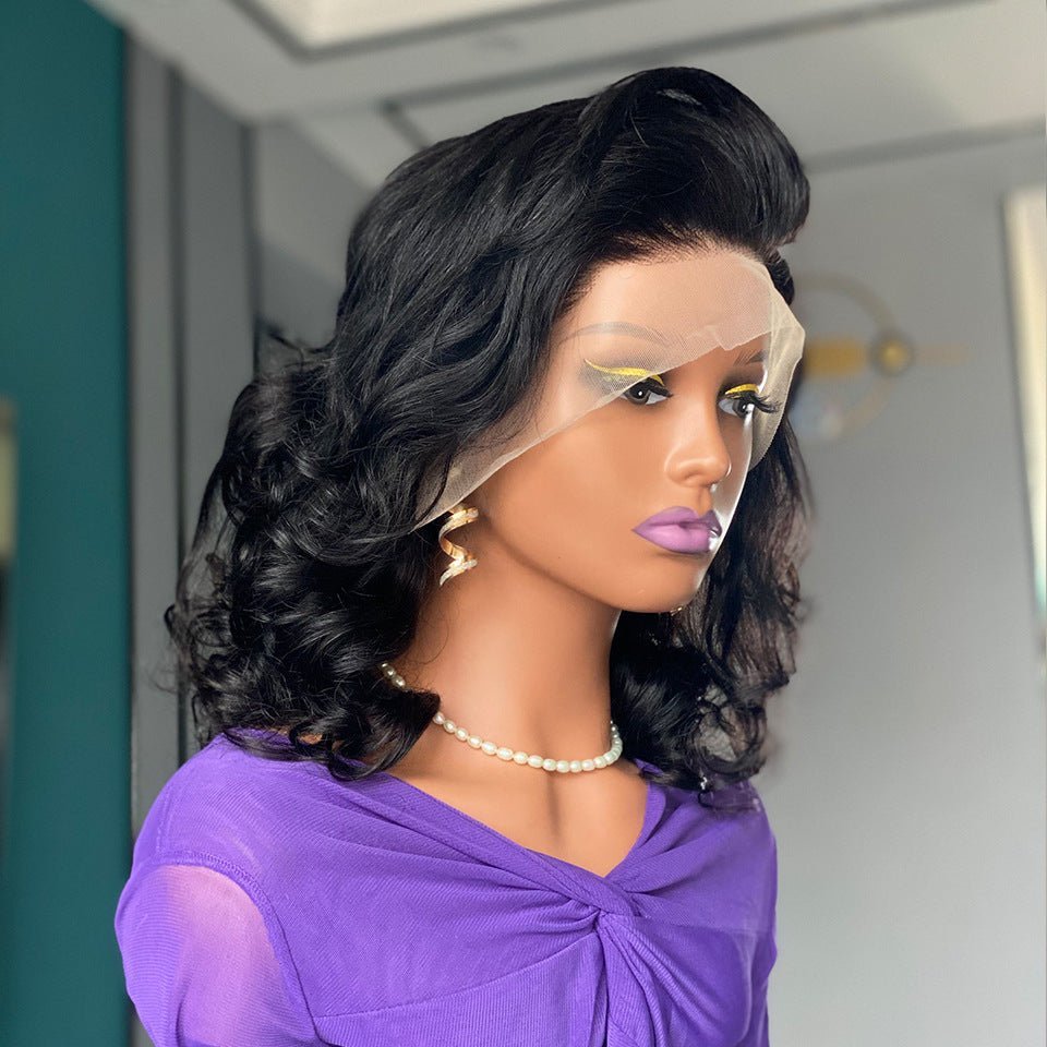 200 Density Bouncy Curl Lace Front Human Hair Wig - 16" Natural Black - WigWonders