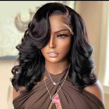 200 Density Bouncy Curl Lace Front Human Hair Wig - 16" Natural Black - WigWonders