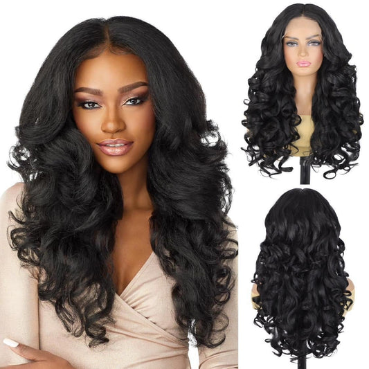 28" Yaki Lace Front Wig - Voluminous Synthetic Hair - WigWonders