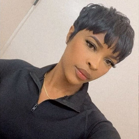 3" Pixie Cut Human Hair Wig | Short Cute Wig with Bangs - WigWonders