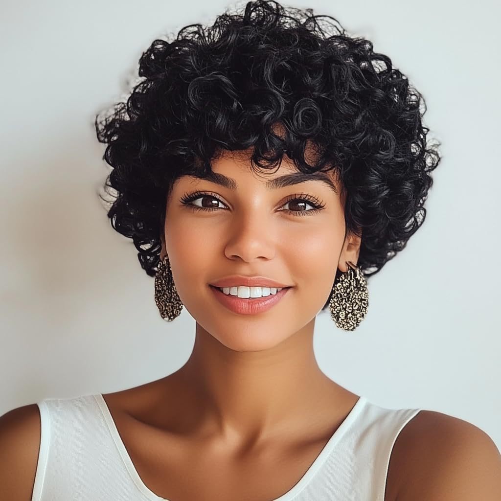 Short Voluminous Curly Wig with Bangs