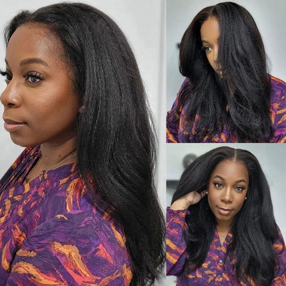 360 & 13x4 HD Lace Front Wig Kinky Yaki Straight Human Hair - WigWonders