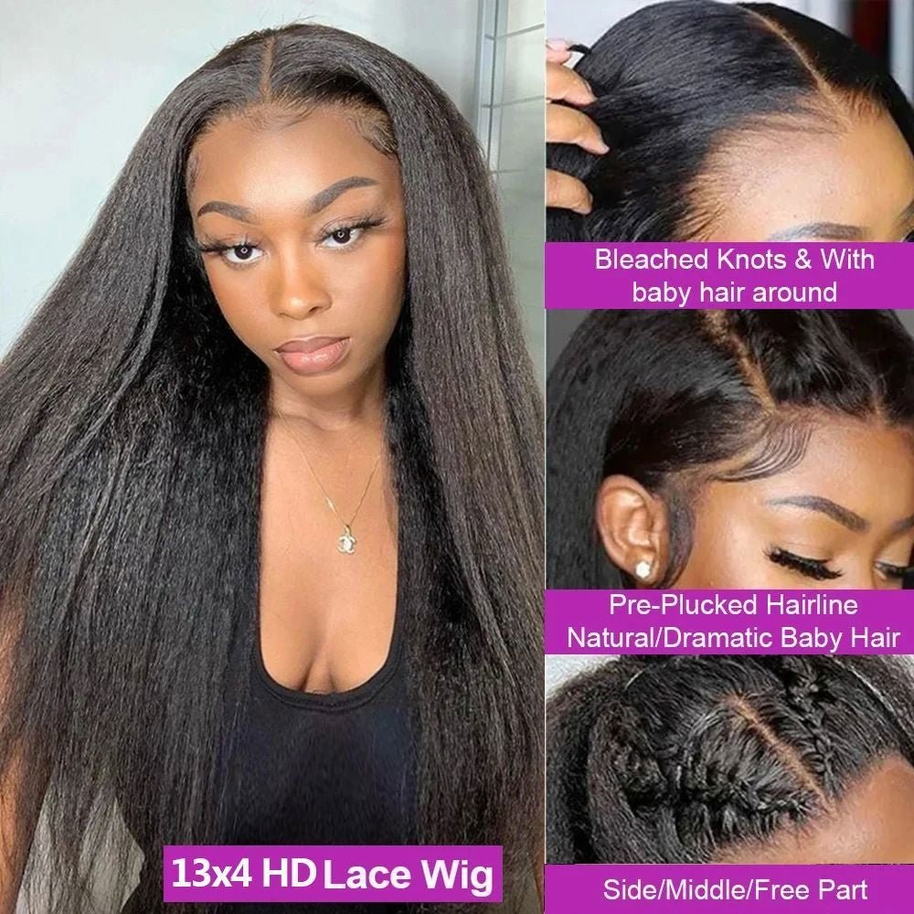360 & 13x4 HD Lace Front Wig Kinky Yaki Straight Human Hair - WigWonders