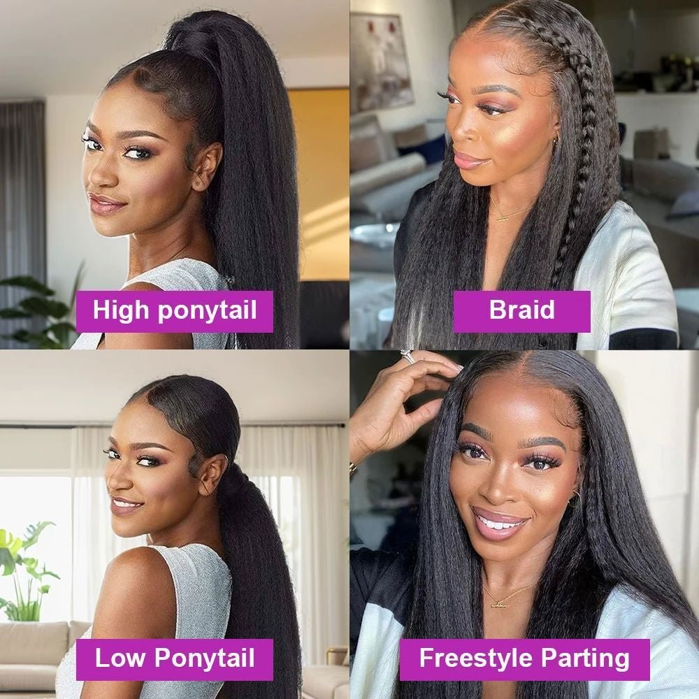 360 & 13x4 HD Lace Front Wig Kinky Yaki Straight Human Hair - WigWonders